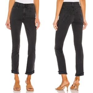 Mother High Waisted Washed Black Jeans‎ Rascal Ankle Slit Flip Denim Minimalist